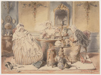 DD 001
          <br/>
          Drie zittende vrouwen rond een tafeltje in interieur ("Het bezoek")
          <br/>
          <em>Bakker Korff, Alexander Hugo (1824-1882)</em>